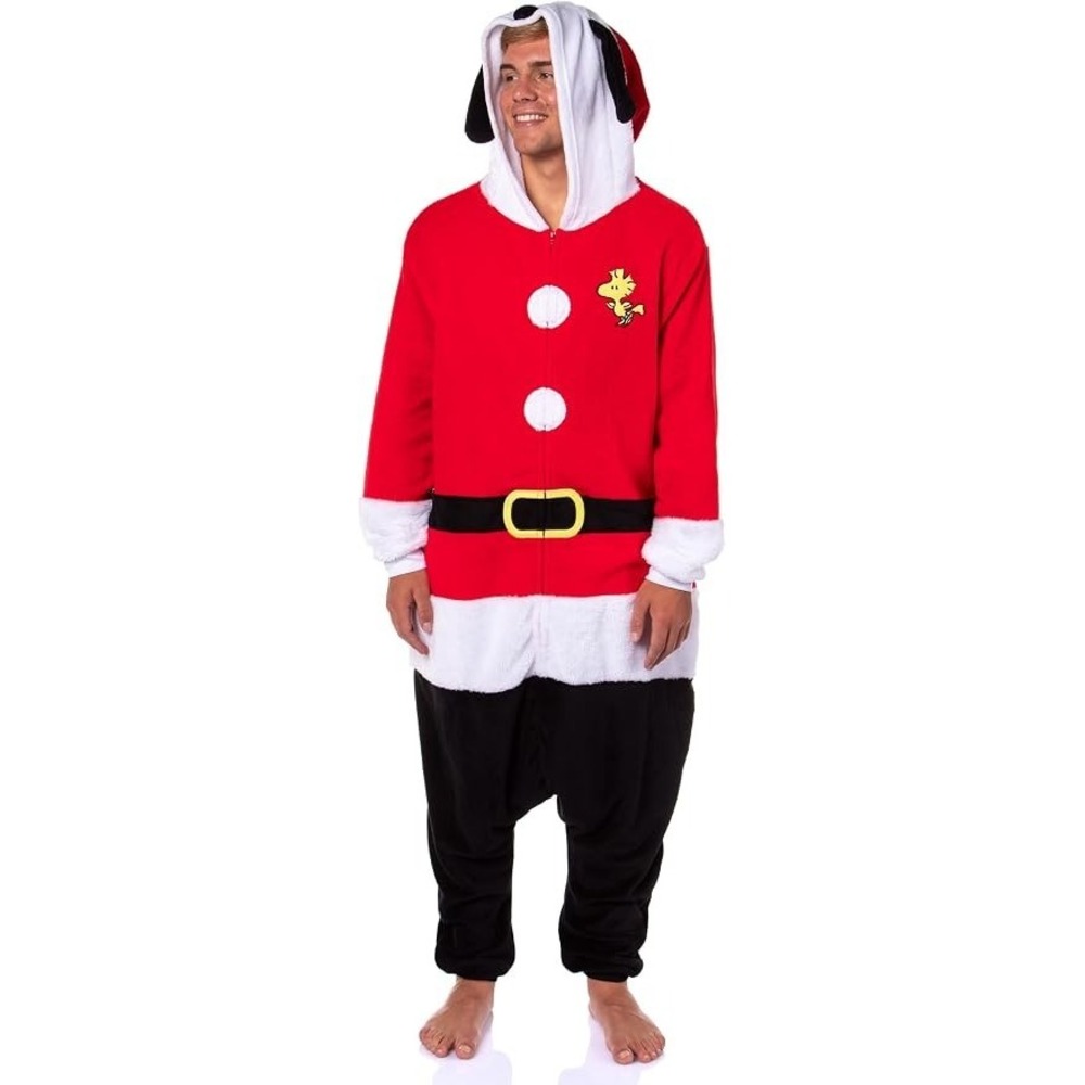 PJammy Peanuts Snoopy Christmas Union Suit Pajamas Adult L/XL Hooded NWT